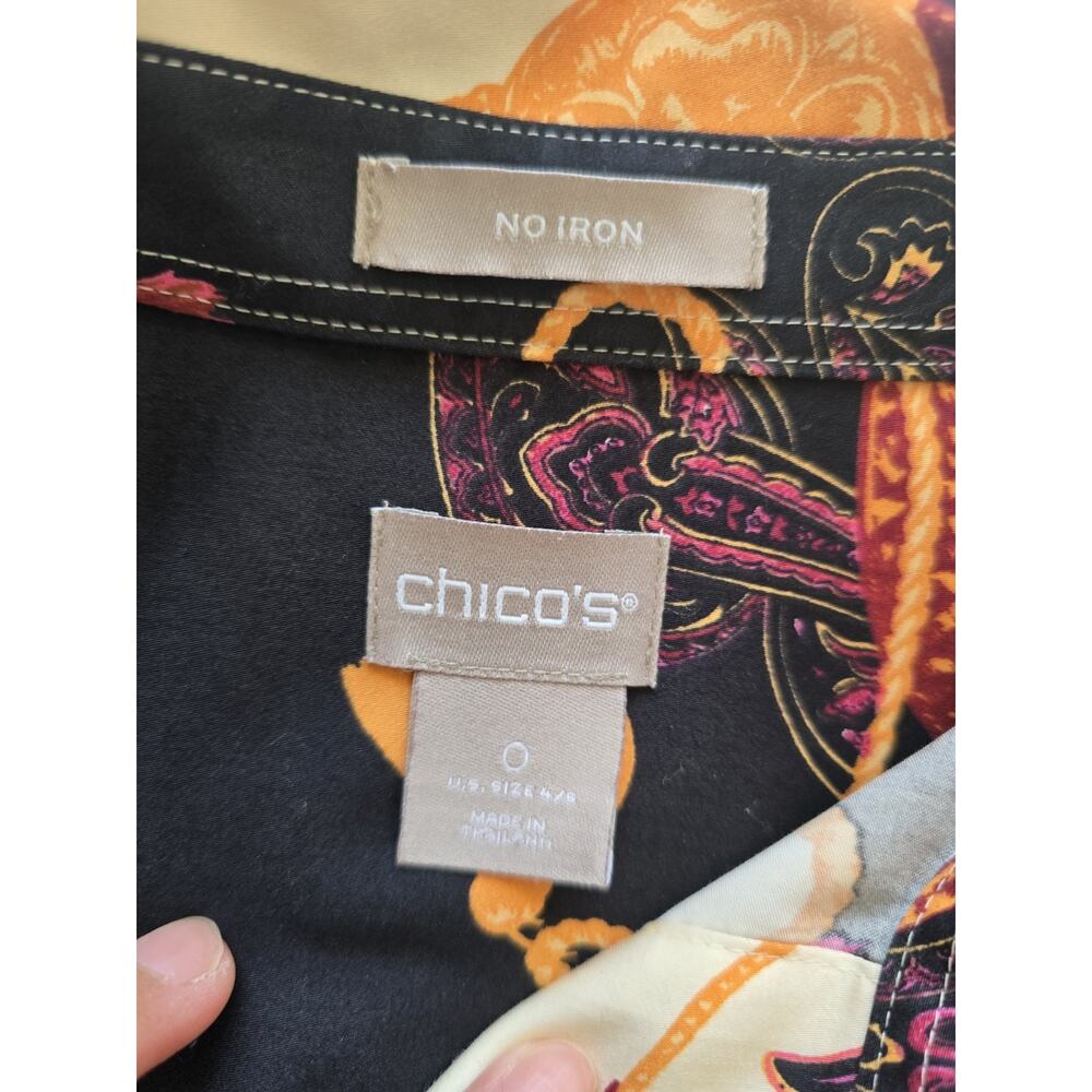 Chico's no iron button-up blouse geometric print 100% Cotton US 4/6 - Picture 6 of 7